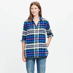 MADEWELL Womens Sm Flannel X-Boyfriend Button Down Shirt Larchmont Plaid Pockets